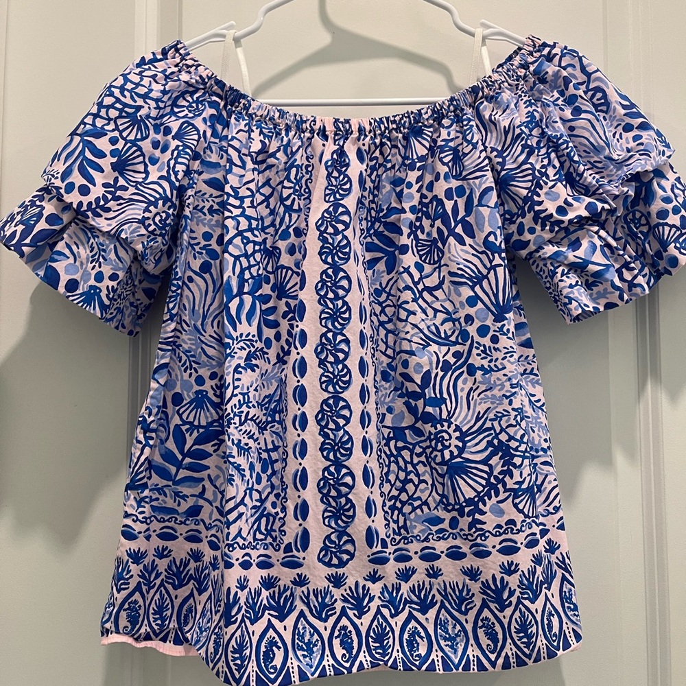 Lilly Pulitzer Pink and Blue Off the Shoulders Top/Blouse - Size XS